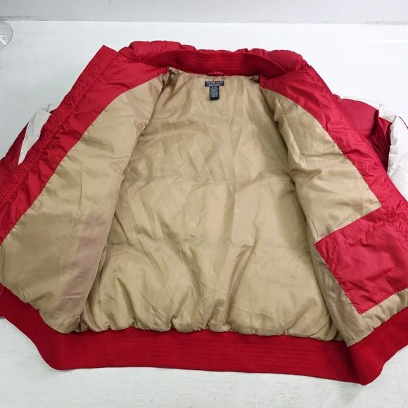Vintage Polo Ralph Lauren Red White Stripe Down Puffer Jacket Coat Men's XL EUC